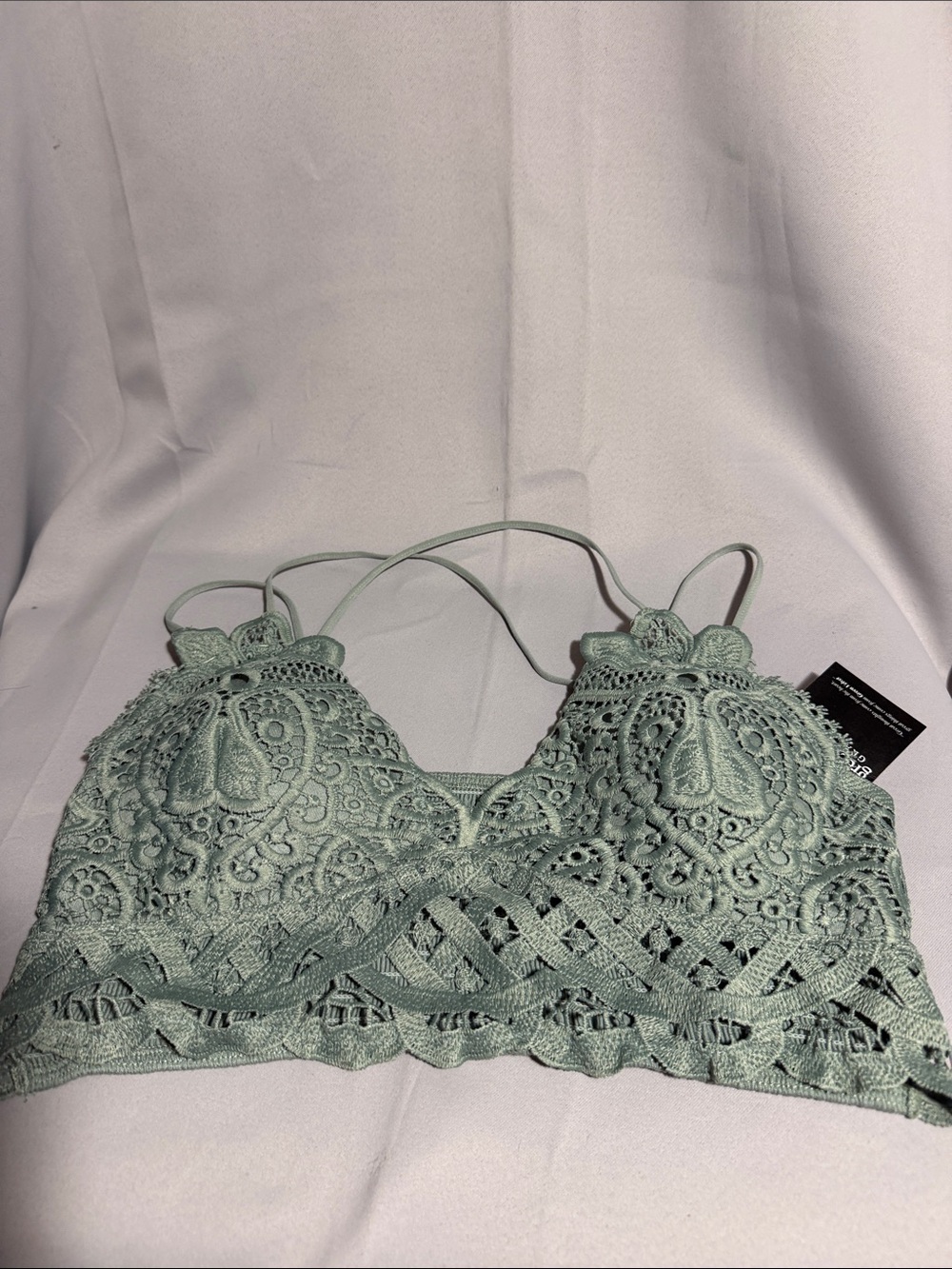Green velvet Seafoam Green Crochet Lace Bralette